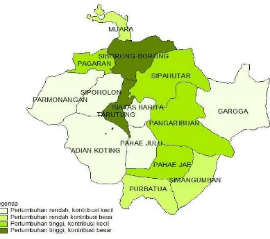 Gambar 4.15. Klasifikasi Sektor Jasa-jasa Berdasarkan Kombinasi MRP dan LQ Tiap Kecamatan di Kabupaten Tapanuli Utara Tahun 2005-2009 