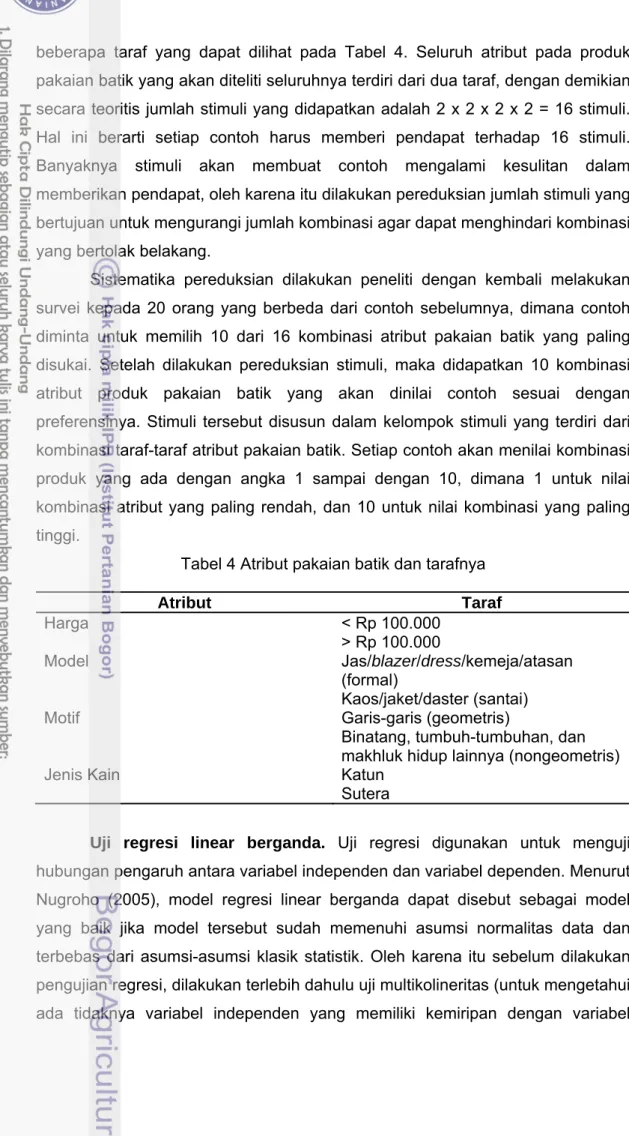 Tabel 4 Atribut pakaian batik dan tarafnya 