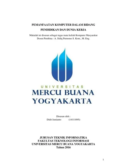 PEMANFAATAN KOMPUTER DALAM BIDANG PENDIDIKAN DAN DUNIA KERJA