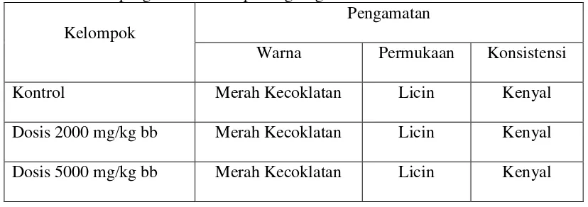 Gambar 4.1  Makropatologi organ hati, HK= hati kontrol; HP4= hati dosis 2000  mg/kg bb; HP5= hati dosis 5000 mg/kg bb 