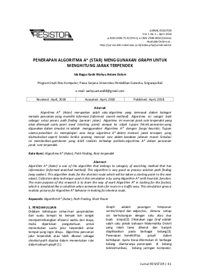Penerapan Algoritma A* (Star) Menggunakan Graph Untuk Menghitung Jarak ...