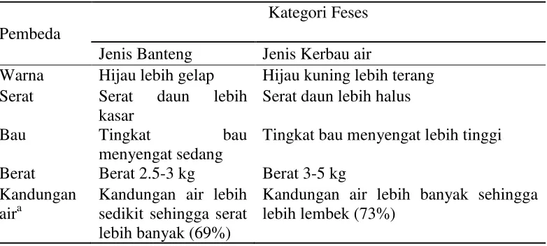 Tabel 1  Perbedaan feses banteng dan kerbau air 