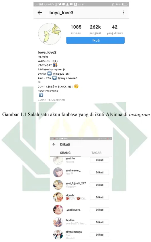 Gambar 1.1 Salah satu akun fanbase yang di ikuti Alvinna di instagram 