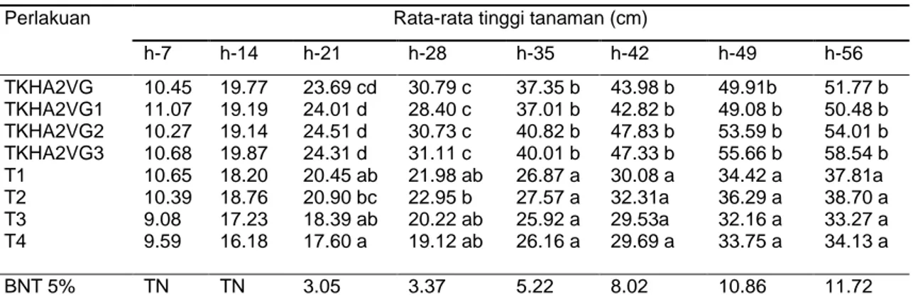 Tabel  2.  Rata  –  rata  tinggi  tanaman  kacang  hijau  (Vigna  radiata  L.)    (cm)  pada  perlakuan pupuk hayati VP3 bersama kompos dan NPK berbagai dosis  