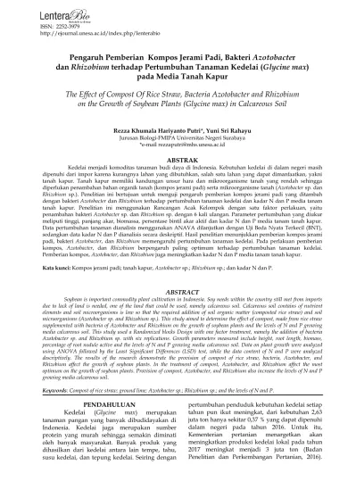 Pengaruh Pemberian Kompos Jerami Padi Bakteri Azotobacter Dan Rhizobium Terhadap Pertumbuhan