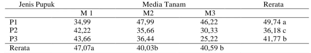 Tabel 8. Pengaruh pupuk majemuk dan media tanam terhadap panjang akar  tanaman   tomat (cm) 