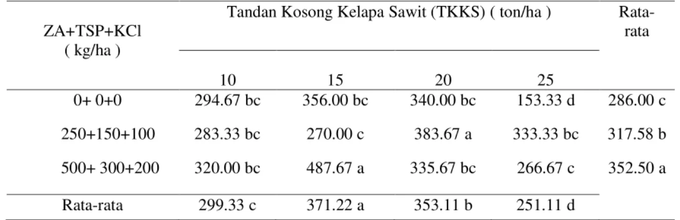 Table 4. Rata-rata berat basah tanaman bawang merah dengan pemberian kompos    tandan kosong kelapa sawit dan pupuk NPK 