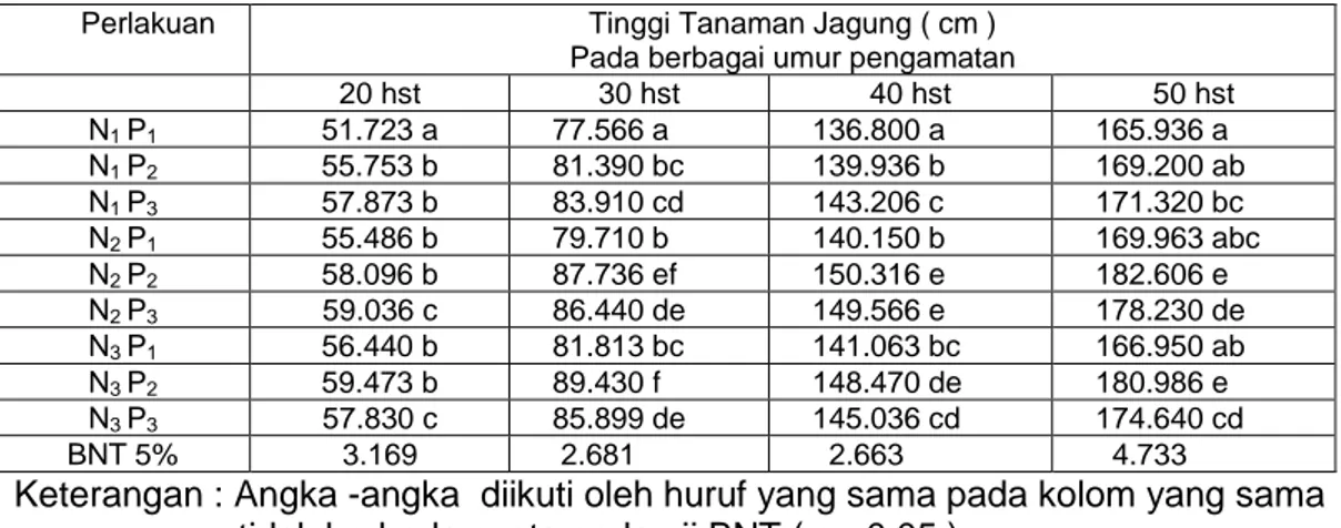 Tabel 1. Interaksi antara Perlakuan Pupuk Urea dan SP-36  terhadap  Tinggi                 Tanaman  Jagung ( cm )  