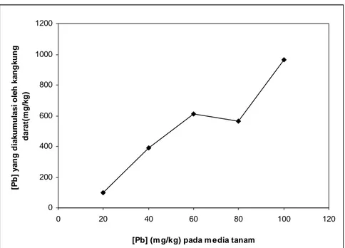 Gambar 4. Grafik hubungan konsentrasi Pb dalam media tanam dan akumulasi Pb oleh 