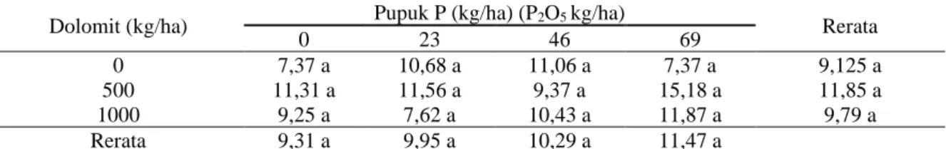 Tabel 5. Jumlah polongtanaman kacang tanah (polong/sampel)  sebagai tanaman sela diantara kelapa  sawit pada lahan gambut yang diberi dolomit dan pupuk P  