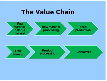 Figure 1: The value chain from raw material for fish feed, to fish for consumers. 