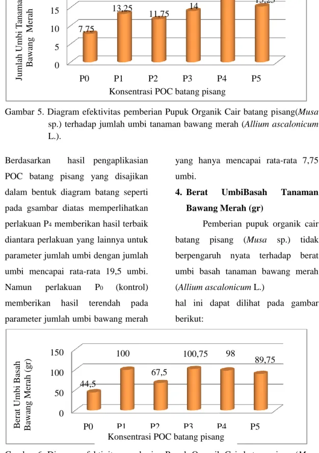 Gambar 6. Diagram  efektivitas pemberian Pupuk Organik Cair batang pisang(Musa  sp.)terhadap  berat  umbi  basah  tanaman  bawang  merah  (Allium 