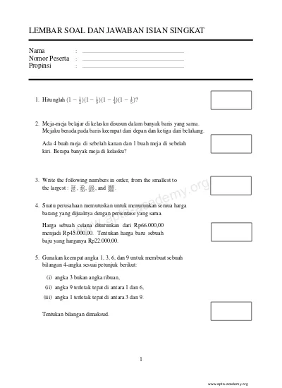 LEMBAR SOAL DAN JAWABAN ISIAN SINGKAT