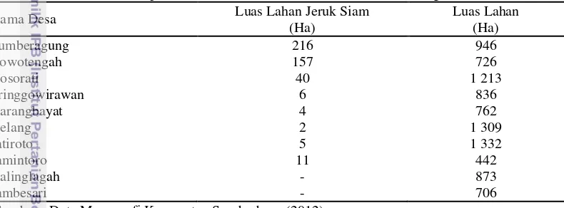 Tabel 6 Luas lahan jeruk siam Kecamatan Sumberbaru Kabupaten Jembera 