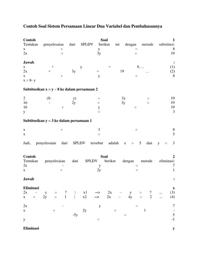 Contoh Soal Sistem Persamaan Linear Dua Variabel Dan Pembahasannya