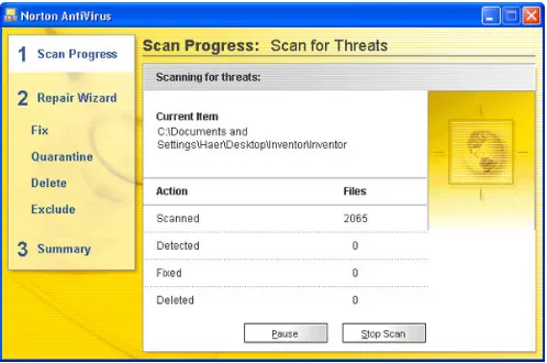 Gambar 1-6. Program anti virus sedang mendeteksi virus komputer 