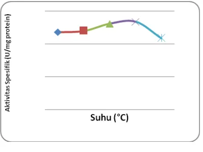 Gambar 2. Grafik hubungan antara suhu dan aktivitas spesifik enzim L-asparaginase. 
