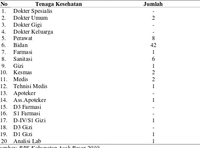 Tabel 4.2. Jumlah Tenaga Kesehatan di Kecamatan Montasik Tahun 2010 