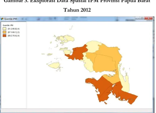 Gambar 3. Eksplorasi Data Spasial IPM Provinsi Papua Barat  Tahun 2012 
