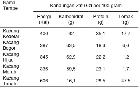 Tabel 6. Kandungan Gizi Tempe Kacang 