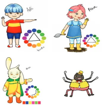 Gambar 1. Skema warna karakter Adi, Rena, Akasia dan Laba-laba 