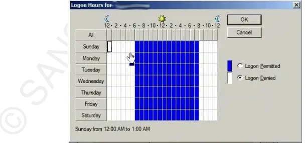 Figure 8: Sample screenshot of the Logon Hours dialog box 