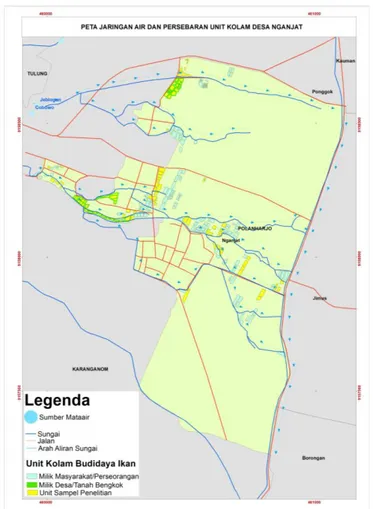 Gambar 2. Peta Jaringan Air dan Persebaran Kolam di Desa Janti  (sumber: diolah dari analisis data penelitian, 2017)