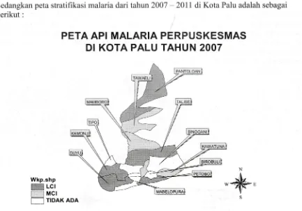 Gambar 1. Peta Stratifikasi Malaria menurut Kelurahan di Kota Palu Tahun 2007