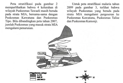 Gambar. 3 Peta Stratiflrkasi Malaria menurut Kelurahan di Kota Palu Tahun 2009