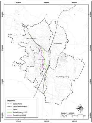 Gambar 1. Peta Trayek Angkutan Kota LDG  Sumber: Dinas Perhubungan, 2013 
