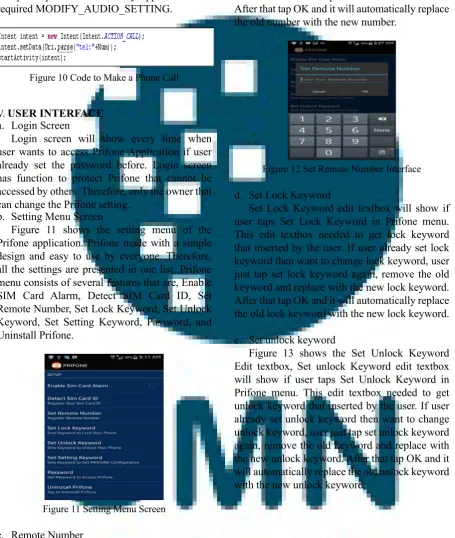 Figure 10 Code to Make a Phone Call