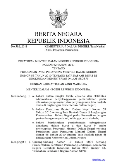 BERITA NEGARA REPUBLIK INDONESIA No.592, 2011 KEMENTERIAN DALAM NEGERI ...