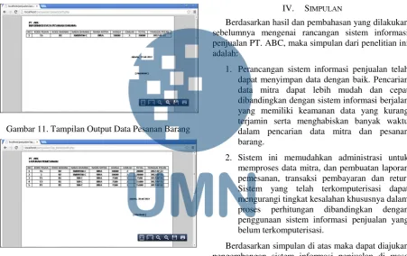Gambar 11. Tampilan Output Data Pesanan Barang 