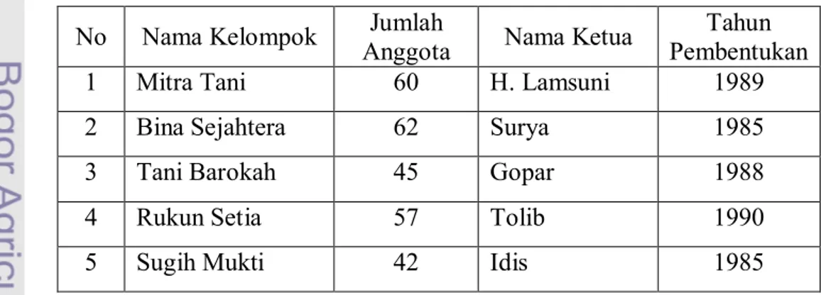 Tabel 1.  Data Kelompoktani Wilayah Binaan Situ Udik Tahun 2010 No  Nama  Kelompok Jumlah