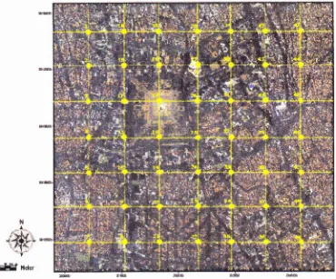 Gambar 2. Pembagian grid dan titik-titik lokasi pengamatan penelitian.