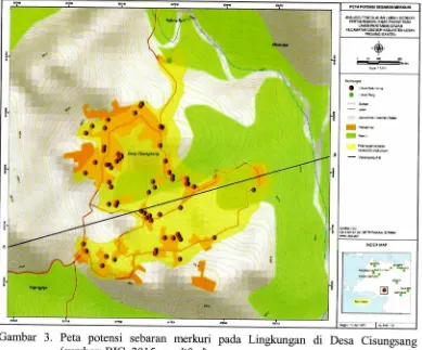Gambar 4. Penampang potensi sebaran merkuri di Daerah Cisungsang, Kecamatan Cibeber, Kabupaten Lebak 