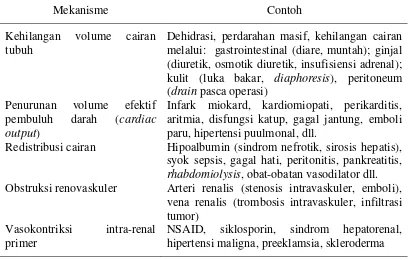 Tabel 2.3  Penyebab AKI prerenal  (dimodifikasi dari Roesli, 2011) 