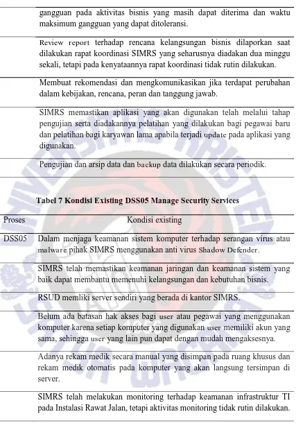 Tabel 7 Kondisi Existing DSS05 Manage Security Services  