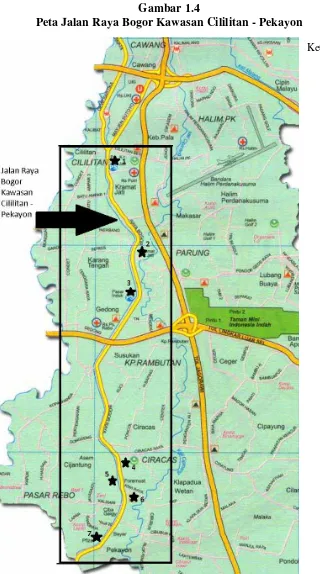 Gambar 1.4 Peta Jalan Raya Bogor Kawasan Cililitan - Pekayon 
