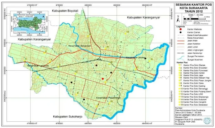 Gambar 2. Peta Sebaran Kantor Pos di Kota Surakarta Tahun 2012 