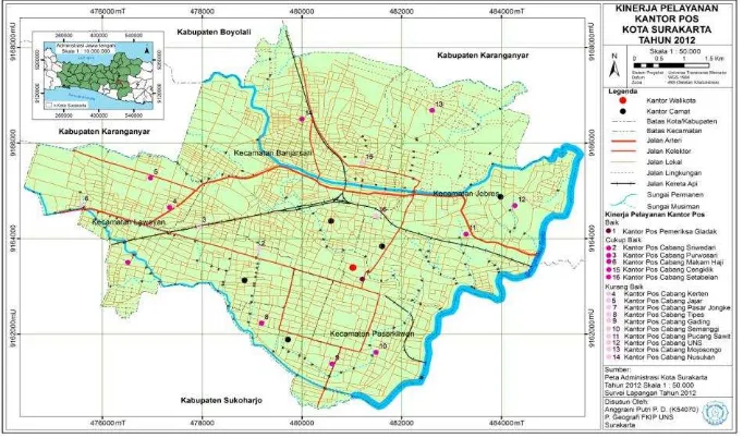 Gambar 3. Peta Pola Sebaran Kantor Pos di Kota Surakarta Tahun 2012 