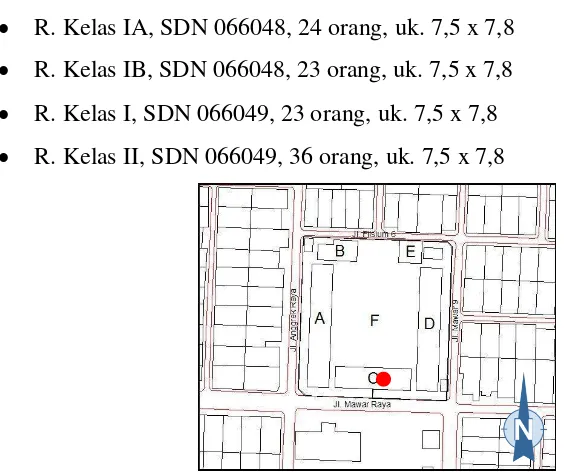 Gambar 3.4 Lokasi Gedung B, SDN 066048 di Jalan Mawar Raya (Sumber: olah data) 