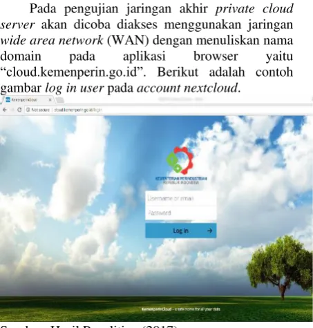 gambar log in user pada account nextcloud. 