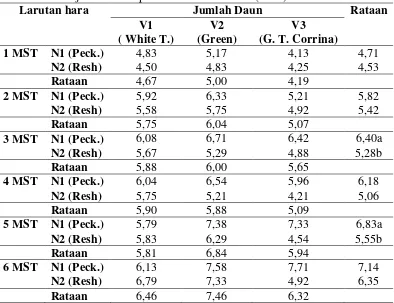 Tabel 7. Rataan jumlah daun pak choi selama 6 MST (helai) 