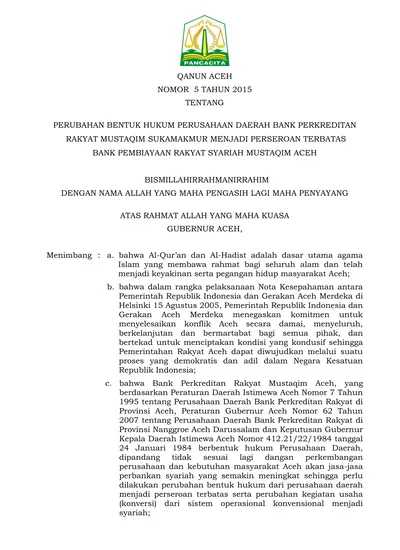 -1- QANUN ACEH NOMOR 5 TAHUN 2015 TENTANG