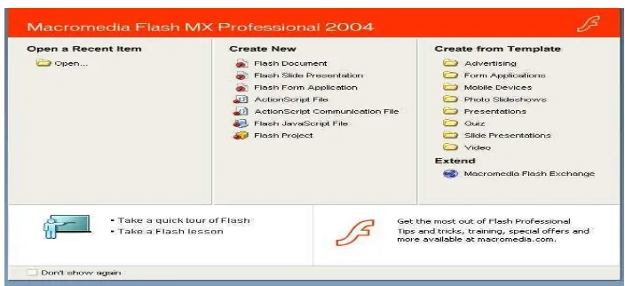 Gambar 1. Tampilan Pertama dari Program Macromedia Flash MX 2004. 
