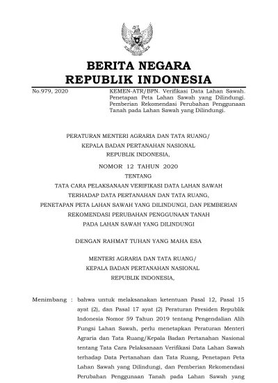 No.979, 2020 BERITA NEGARA REPUBLIK INDONESIA KEMEN-ATR/BPN. Verifikasi ...