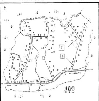 Figure 2. Map of Kaligading Hamlet, showing the houses selected and location of the cattle shelters 