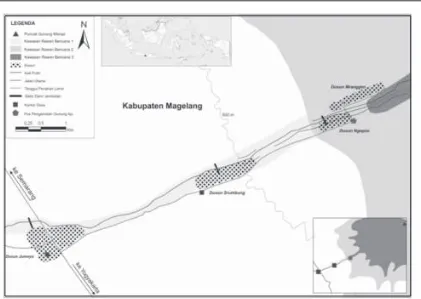 Gambar 2. Peta Wilayah Studi di Bantaran Sungai Kali Putih, Kabupaten MagelangSumber: Diadaptasi dari Pusat Vulkanologi dan Mitigasi Bencana Geologi (2010)
