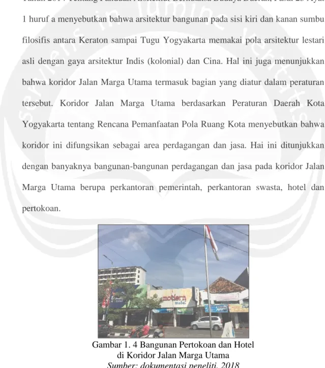 Gambar 1. 4 Bangunan Pertokoan dan Hotel  di Koridor Jalan Marga Utama 